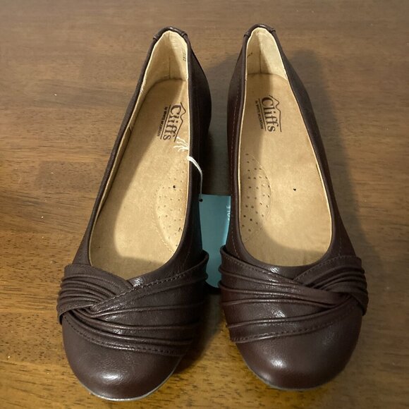 New Cliffs by White Mountain Cognac Brown Smooth Clara Flats Women’s Size 9M - Picture 1 of 8